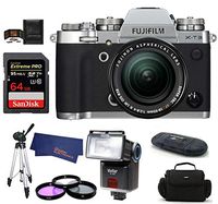 FUJIFILM X-T3 Mirrorless Digital Camera with XF 18-55mm f/2.8-4 R LM OIS Zoom (Silver) Bundle, Includes: SanDisk 64GB Extreme PRO SDXC Memory Card, Card Reader, Flash and More.