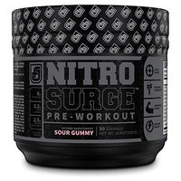 NITROSURGE Black Pre Workout Supplement - Nootropic Energy Booster Powder w/Dynamine & TeaCrine - PreWorkout Nitric Oxide Booster - 30 Servings, Sour Gummy