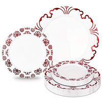 60 Pieces Disposable Plastic Plates Set, Premium Plates for Parties with Real China Design, Red Plates Set – 30 x10.25 Inch Dinner and 30 x7.5 Inch Salad Hard Plates Combo (Warm Red)