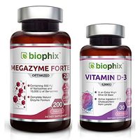 Megazyme Forte 200 Tabs - Free Vitamin D3 5000 IU 30 softgels - Natural Plant Proteolytic Enzymes | Digestive Support | Nattozimes | Serrazimes | Immune System Support | Detoxification Boost