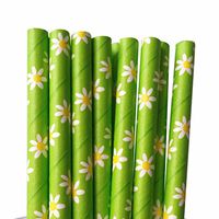 Free DHL 500 pcs Lime Green Daisy Paper Straws Bulk, Vintage Colored Floral Paper Drinking Straws for Holiday Party, Wedding, Baby Shower, Garden Flower Mason Jar Straws