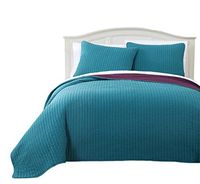 Reversible Modern Project Runway Coverlet, Super Soft Elegant Quilt & Shams Set/Full/Queen - Teal & Plum