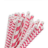 Biodegradable Paper Straws Party Pack | 24 Count, 7.75-Inch Pink Paper Drinking Straws | Styles Include Striped, Chevron, and Polka Dot | Paper Straws Biodegradable Made in USA
