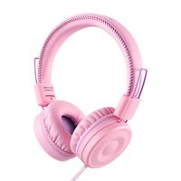 POWMEE M1 Kids Headphones Wired Headphone for Kids,Foldable Adjustable Stereo Tangle-Free,3.5MM Jack Wire Cord On-Ear Headphone for Children (Pink)