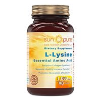 Sun Pure Premium Quality L-Lysine – 1000 mg Tablets Glass Bottle - Commonly Used for Cold Sores, Immune Support, Respiratory Health & More - 90 Tablets Per Bottle