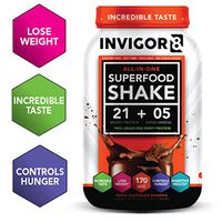 INVIGOR8 Superfood Shake (Chocolate Brownie) with Immunity Boosters - Gluten Free Non GMO Meal Replacement Grass-Fed Whey Protein Shake with Omega 3 (645g)