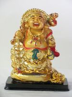A Golden Happy Buddha (Laughing Buddha) with an Ingot and Money Feng Shui Gifts