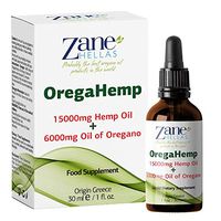 Zane Hellas OregaHemp. 15000mg Hemp Oil, 6000mg of Essential Oregano Oil. Unique Maximum Strength Formula. Pain Relief, Anxiety Relief, Stress Relief. Better Sleep and Mood Boost. 1f.oz-30ml