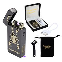 USB Rechargeable Flameless Electronic Dual Pulse Arc Cigarette Lighter Belief-Windproof Arc Lighter Cross(Black Scorpion)