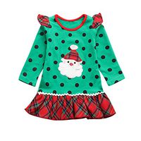 Driuankeji Toddler Kids Baby Girls Christmas Holiday Dress Girls' Polka Dot Plaid Pleated Dress Party Outfits Green