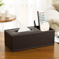 T-ZJHC Multi-Function Tissue Box Living Room Coffee Table Paper Remote Control Storage Box, Long 2 Grid - Brown Cowhide