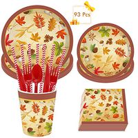 Amycute 93 Pcs Maple Leaf Disposable Tableware Set,Maple Leaves Theme Party Decorations, Baby Showers Birthday Party Supplies Decorations