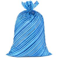 Hallmark 56" Large Holiday Plastic Gift Bag (Blue Stripes with Gift Tag) for Father's Day, Hanukkah, Christmas, Birthdays and More