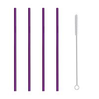 Easter Jonerytime4 Straight Reusable Drinking Straws Metal Stainless Steel Eco-Friendly 10.5in (Purple)