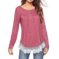 Tops and Blouse Fashion Sales Women Autumn Casual Lace Patchwork Solid Blouse Tops T-Shirt 2XL Red Womans Short/Long Sleeve Shirts