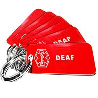 My Identity Doctor - 6 Pre-Engraved Deaf Plastic Medical Alert ID Keychains, Small 2.25 x .79 Inch