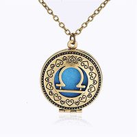 Zodiac Sign Libra Pendant Necklace for Aromatherapy Essential Oil Fragrance Diffuser Pendant Locket Jewelry Chain Copper Perfume Necklace with 5 Refill Pads