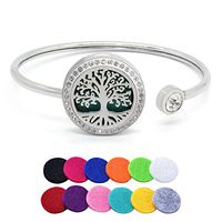 Tornado Tree of Life Aromatherapy Essential Oil Diffuser Bracelet Jewelry Stainless Steel Locket Bangle 12 Refill Pads