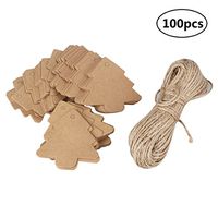 EBTOYS 100pcs Christmas Hanging Tags Kraft Paper Gift Tags Xmas Tree Scalloped Kraft Paper Tag with 20CM Natural Jute for Christmas Holiday Birthday Wedding Decoration (Brown)