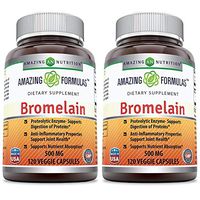 Amazing Formulas Bromelain - 500 mg, 2400 GDU - 240 Veggie Capsules - Proteolytic Enzymes - Supports Dijestion of Proteins - Anti-Inflammatory Properties - Supports Nutrient Absorption