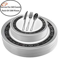 Tiger Chef Plastic Dinnerware 1200 Piece Set Service For 240 Guests Includes 240 10.75-inch Dinner Plates 240 7-inch Salad Plates 240 Cutlery Sets Forks, Spoons, And Knives Disposable BPA Free
