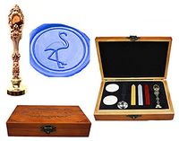MNYR Cute Flamingos Bird Luxury Wood Box Red Brass Metal Peacock Wedding Invitations Gift Cards Paper Stationary Envelope Seal Custom Logo Wax Seal Sealing Stamp Wax Stick Melting Spoon Wood Gift Kit