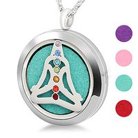 LiFashion LF Stainless Steel Yoga Aromatherapy Necklace - 7 Chakras Energy Stone Essential Oil Diffuser Necklace Yoga Hollow Aromatherapy Fragrance Locket Pendant,Free Pads