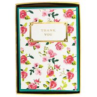 Graphique Pretty Floral Boxed Notecards, 16 Colorful Floral"Thank You" Message Cards, Embossed and Embellished Gold Foil Notecards with Matching Envelopes and Storage Box, 3.25" x 4.75"