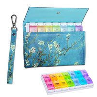 QIELIZI Pill Organizer with Lanyard,Large AM PM Medicine Pill Case 7 Day Travel Pills Box Daily Vitamin Container Fish Oil Holder -PU Leather Case to Protect Light Deterioration（Peach Blossom）