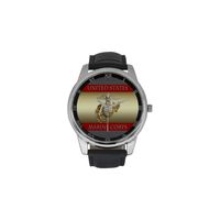 Novelty Gift USMC United States Marine Corps Men's Leather Strap Large Dial Watch
