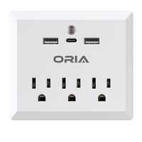 USB Wall Outlet, Surge Protector with LED Night Light, 3 Outlet Plugs & Dual USB Charging Port & Type-C Port, Wall outlet with Phone Holder for Bedroom, Living room, Baby-room