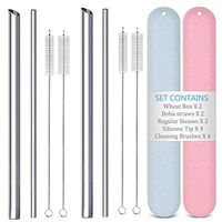 Reusable Stainless Steel Straws Set, BPA Free for Smoothie Coffee Bubble Boba Tea, 2 Pack Boba straws with Travel Case, With silicone tip for Hot and Cold Drinks, Portable for Personal Use, 8.5 inch