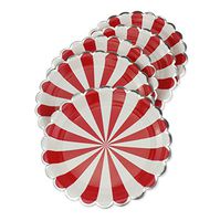 Red Striped Round Paper Plates - 9 inch 24 Count Biodegradable Decorative Plates for Birthday Party, Holiday Celebration, Christmas, Graduation, Thanksgiving