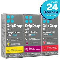 DripDrop ORS – Patented Electrolyte Powder for Dehydration Relief Fast - For Workout, Hangover, Illness, Sweating & Travel Recovery - Watermelon, Berry, Lemon Variety Pack - 24 x 8oz Servings
