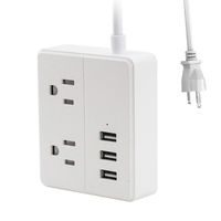 Small Power Strip with 3 USB Ports & 2 Outlet, Travel Portable Charging Station with 5 Ft Extension Cord, No Surge Protector for Cruise Ship, Home, Office, Desktop - White