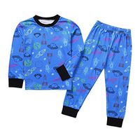general3 Toddler Kids Baby Boys Long Sleeve Cartoon Airplane Letter Print Tops + Satellite Pants Pajamas Outfits Set (Blue 1, 7-8 Years)