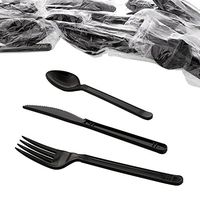 AmerCare Three Piece Meal Kit with Black Heavy Weight Fork, Knife, Teaspoon, Case of 250