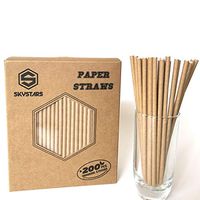 SKYSTARS 200 PCS Kraft Paper Straws Dye-Free Biodegradable - Eco-Friendly Natural Brown Paper Drinking Straws for Party Decorative