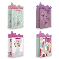 4-Pack Medium Gift Bags for Mother's Day, Birthday, Special Someone, Thank You, Thinking of You. Assortment of Foil and Glitter Embellishments