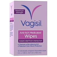 Vagisil Anti-Itch Medicated Wipes, Maximum Strength 12 ea (Pack of 6)