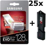 25 PACK - Samsung 128GB MicroSD XC Class 10 Grade 3 UHS-3 Mobile Memory Card (MB-MC128GA) LOT OF 25 with ultra high speed USB 3.0 MemoryMarket MicroSD & SD Memory Card Reader