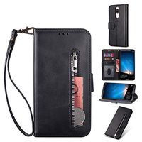 Zipper Wallet Case with Black Dual-use Pen for Huawei Mate 10 Lite,Aoucase Money Coin Pocket Card Holder Shock Resistant Strap Purse PU Leather Case for Huawei Mate 10 Lite - Black