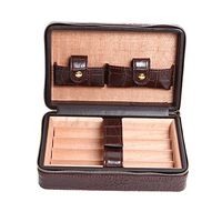 Hiwowsport 4 Cigar Brown Crocodile Leather Travel Humidor Case Cedar Wood Lined Holder Box