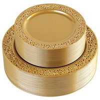 102 Pieces Solid Gold Disposable Plates, Lace Design Plastic Plates, BPA Free Plates Includes: 51 Dinner Plates 10.25 Inch and 51 Salad/Dessert Plates 7.5 Inch