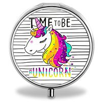 Unicorn Pill Case, Round Stainless Drug Organizer Container Medicine Cover for Pocket Daily&Weekly