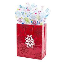 Hallmark 9" Medium Gift Bag with Tissue Paper (Red Glitter Starburst) for Birthdays, Baby Showers or Any Occasion