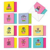 The Best Card Company - 10 Valentine's Day Note Cards Boxed (4 x 5.12 Inch) - Assortment of Vday Greetings - Love Doodles Notes MQ5663VDG-B1x10
