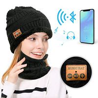 MEETYOO Bluetooth Beanie Hat, Winter Knit Beanies Neck Warmer Scarf Set with Wireless Stereo Music, Built-in Microphone for Hand-Free Calling, Sport Thermal Slouchy Hat for Skiing Running