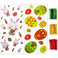 200 Pieces Easter Cellophane Bags Easter Cone Bags Treat Bags Goodies Clear Cellophane Bags with Carrot Bunny Egg for Easter Party Supplies