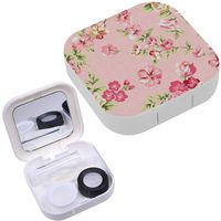 Portable Contact Lens Case Box Travel Kit Mirror + Bottle + Tweezers Container Holder [ Rose Bouquet Design ]